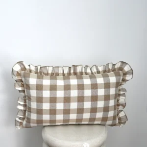 Funda Cojín Volante Vichy Marrón 30x50cm