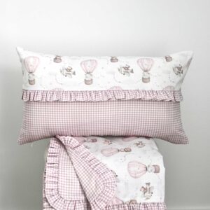 Set Camino pie cama + funda cojín GLOBO rosa Reversible