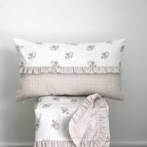 Set Camino pie cama + funda cojín AVIONETA beige Reversible