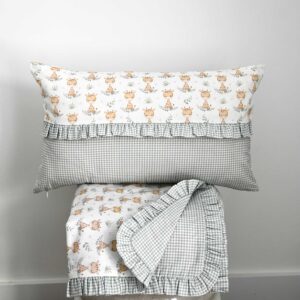 Set Camino pie cama + funda cojín JIRAFA verde Reversible