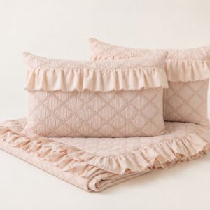 Set Camino pie cama + 2 fundas cojín LUCRECIA salmón empolvado